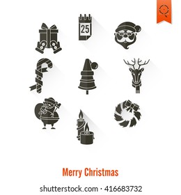 Christmas and Winter Icons Collection. Long Shadow. Simple and Minimalistic Style. Vector
