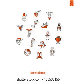 Christmas and Winter Icons Collection. Long Shadow. Simple and Minimalistic Style. Vector