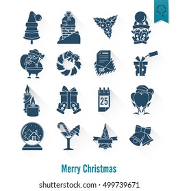 Christmas and Winter Icons Collection. Long Shadow. Simple and Minimalistic Style. Vector