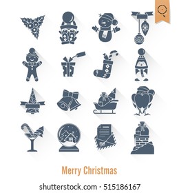 Christmas and Winter Icons Collection. Long Shadow. Simple and Minimalistic Style. Vector