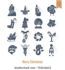 Christmas and Winter Icons Collection. Long Shadow. Simple and Minimalistic Style. Vector