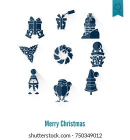 Christmas and Winter Icons Collection. Long Shadow. Simple and Minimalistic Style. Vector