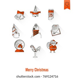 Christmas and Winter Icons Collection. Long Shadow. Simple and Minimalistic Style. Vector