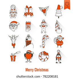 Christmas and Winter Icons Collection. Long Shadow. Simple and Minimalistic Style. Vector