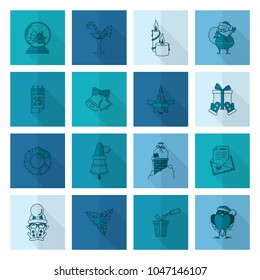 Christmas and Winter Icons Collection. Monochrome color. Long Shadow. Simple and Minimalistic Style. Vector
