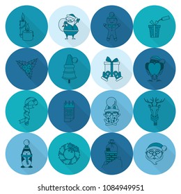 Christmas and Winter Icons Collection. Monochrome color. Long Shadow. Simple and Minimalistic Style. Vector