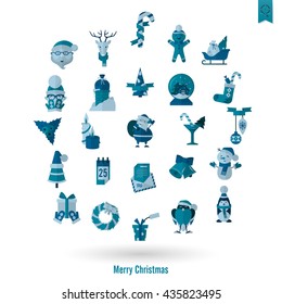 Christmas and Winter Icons Collection. Monochrome color. Simple and Minimalistic Style. Vector