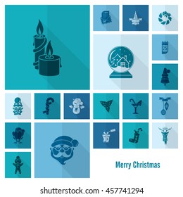 Christmas and Winter Icons Collection. Monochrome color. Long Shadow. Simple and Minimalistic Style. Vector