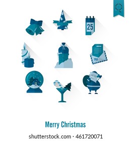 Christmas and Winter Icons Collection. Monochrome color. Long Shadow. Simple and Minimalistic Style. Vector