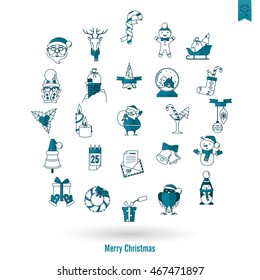 Christmas and Winter Icons Collection. Monochrome color. Simple and Minimalistic Style. Vector