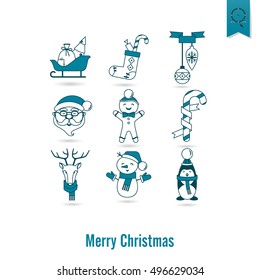 Christmas and Winter Icons Collection. Monochrome color. Simple and Minimalistic Style. Vector