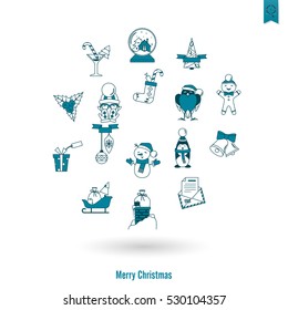 Christmas and Winter Icons Collection. Monochrome color. Simple and Minimalistic Style. Vector