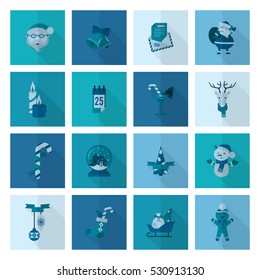 Christmas and Winter Icons Collection. Monochrome color. Long Shadow. Simple and Minimalistic Style. Vector