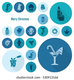 Christmas and Winter Icons Collection. Monochrome color. Long Shadow. Simple and Minimalistic Style. Vector