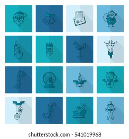 Christmas and Winter Icons Collection. Monochrome color. Long Shadow. Simple and Minimalistic Style. Vector