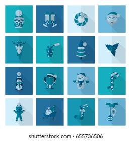 Christmas and Winter Icons Collection. Monochrome color. Long Shadow. Simple and Minimalistic Style. Vector