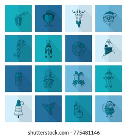 Christmas and Winter Icons Collection. Monochrome color. Long Shadow. Simple and Minimalistic Style. Vector