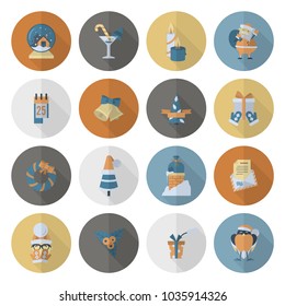 Christmas and Winter Icons Collection. Retro Color. Long Shadow. Simple and Minimalistic Style. Vector