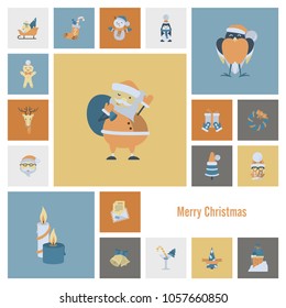 Christmas and Winter Icons Collection. Retro Color. Simple and Minimalistic Style. Vector