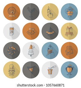 Christmas and Winter Icons Collection. Retro Color. Long Shadow. Simple and Minimalistic Style. Vector