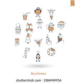 Christmas and Winter Icons Collection. Retro Color. Simple and Minimalistic Style. Vector