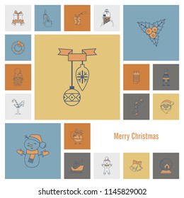 Christmas and Winter Icons Collection. Retro Color. Simple and Minimalistic Style. Vector