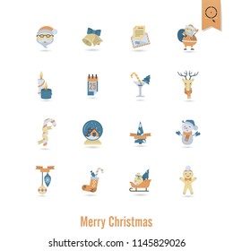 Christmas and Winter Icons Collection. Retro Color. Simple and Minimalistic Style. Vector