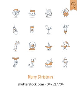 Christmas and Winter Icons Collection. Retro Color. Simple and Minimalistic Style. Vector