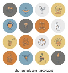 Christmas and Winter Icons Collection. Retro Color. Simple and Minimalistic Style. Vector