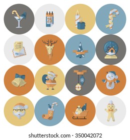 Christmas and Winter Icons Collection. Retro Color. Simple and Minimalistic Style. Vector