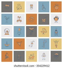 Christmas and Winter Icons Collection. Retro Color. Simple and Minimalistic Style. Vector