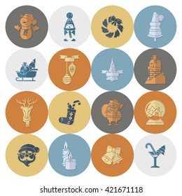 Christmas and Winter Icons Collection. Retro Color. Simple and Minimalistic Style. Vector