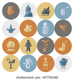 Christmas and Winter Icons Collection. Retro Color. Simple and Minimalistic Style. Vector