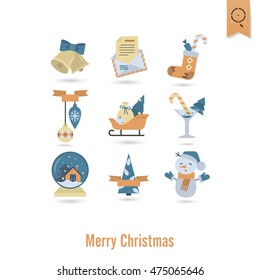 Christmas and Winter Icons Collection. Retro Color. Simple and Minimalistic Style. Vector