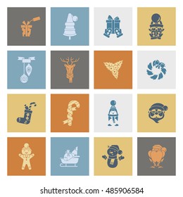 Christmas and Winter Icons Collection. Retro Color. Simple and Minimalistic Style. Vector