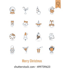Christmas and Winter Icons Collection. Retro Color. Simple and Minimalistic Style. Vector