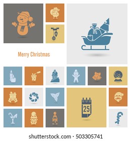 Christmas and Winter Icons Collection. Retro Color. Simple and Minimalistic Style. Vector