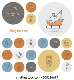 Christmas and Winter Icons Collection. Retro Color. Simple and Minimalistic Style. Vector
