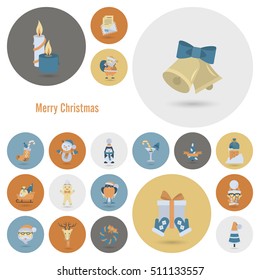 Christmas and Winter Icons Collection. Retro Color. Simple and Minimalistic Style. Vector
