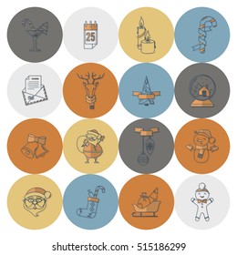 Christmas and Winter Icons Collection. Retro Color. Simple and Minimalistic Style. Vector