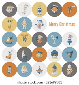 Christmas and Winter Icons Collection. Retro Color. Simple and Minimalistic Style. Vector