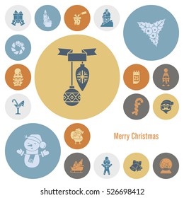 Christmas and Winter Icons Collection. Retro Color. Simple and Minimalistic Style. Vector