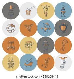 Christmas and Winter Icons Collection. Retro Color. Simple and Minimalistic Style. Vector