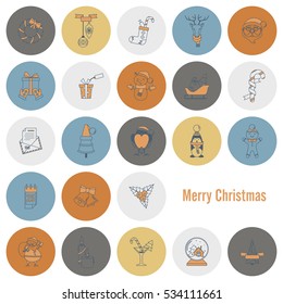 Christmas and Winter Icons Collection. Retro Color. Simple and Minimalistic Style. Vector