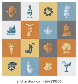 Christmas and Winter Icons Collection. Retro Color. Simple and Minimalistic Style. Vector