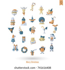 Christmas and Winter Icons Collection. Retro Color. Simple and Minimalistic Style. Vector