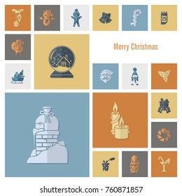 Christmas and Winter Icons Collection. Retro Color. Simple and Minimalistic Style. Vector