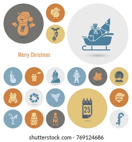 Christmas and Winter Icons Collection. Retro Color. Simple and Minimalistic Style. Vector