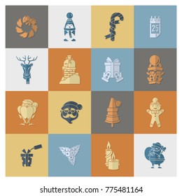 Christmas and Winter Icons Collection. Retro Color. Simple and Minimalistic Style. Vector