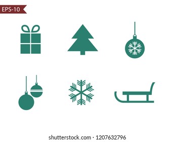 Christmas and Winter icons collection. Set of green christmas vector silhouette.